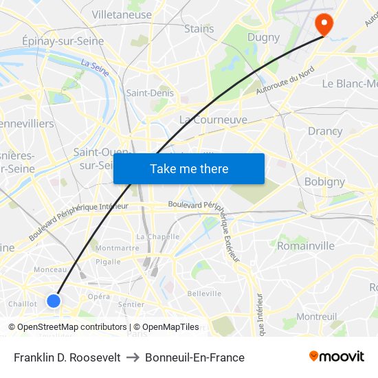 Franklin D. Roosevelt to Bonneuil-En-France map