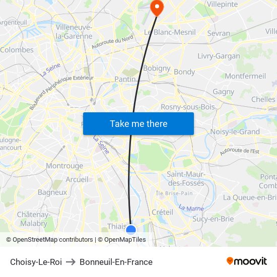 Choisy-Le-Roi to Bonneuil-En-France map