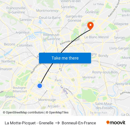 La Motte-Picquet - Grenelle to Bonneuil-En-France map