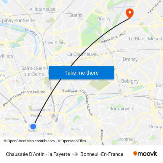 Chaussée D'Antin - la Fayette to Bonneuil-En-France map