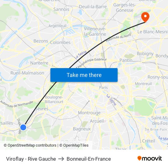 Viroflay - Rive Gauche to Bonneuil-En-France map