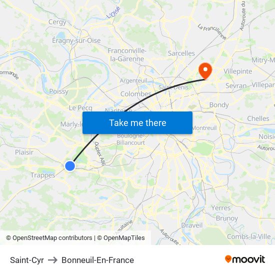 Saint-Cyr to Bonneuil-En-France map