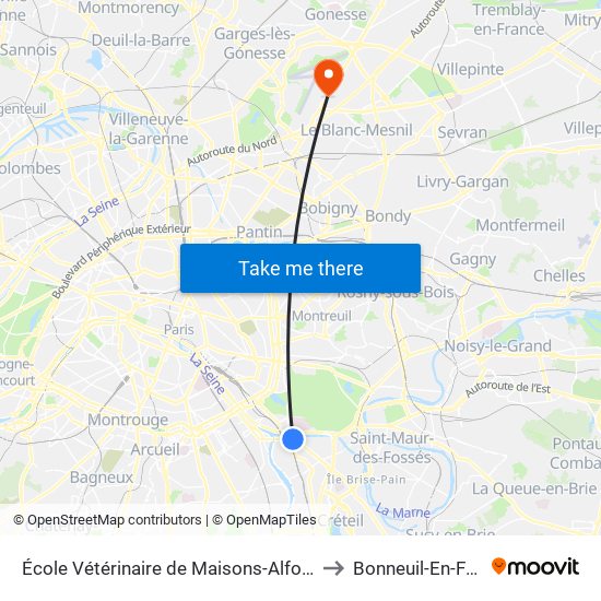 École Vétérinaire de Maisons-Alfort - Métro to Bonneuil-En-France map