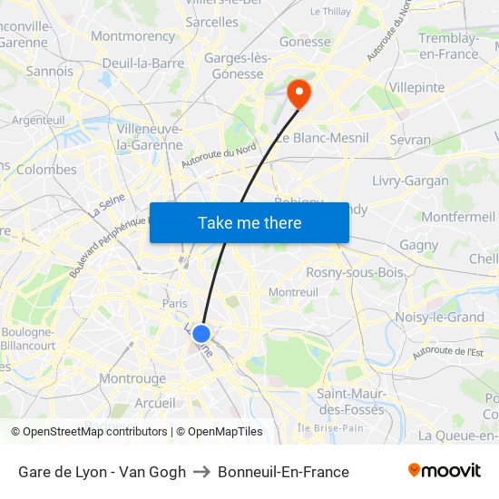 Gare de Lyon - Van Gogh to Bonneuil-En-France map