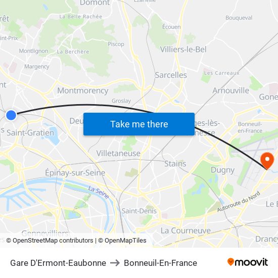 Gare D'Ermont-Eaubonne to Bonneuil-En-France map