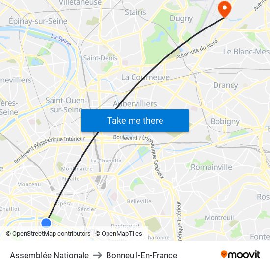 Assemblée Nationale to Bonneuil-En-France map