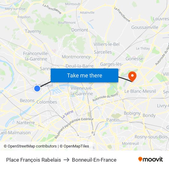 Place François Rabelais to Bonneuil-En-France map