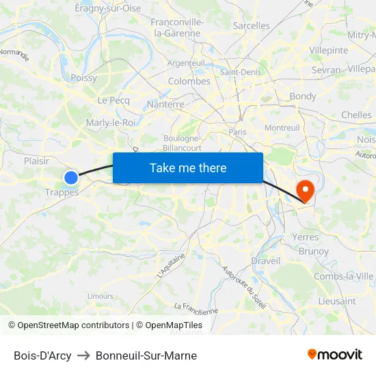 Bois-D'Arcy to Bonneuil-Sur-Marne map