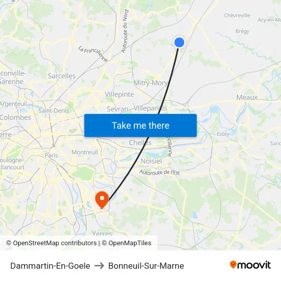 Dammartin-En-Goele to Bonneuil-Sur-Marne map