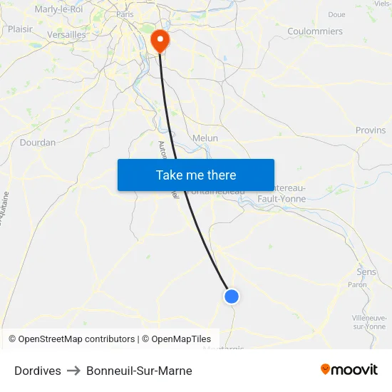 Dordives to Bonneuil-Sur-Marne map