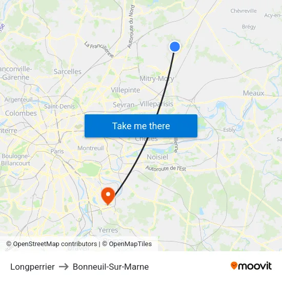 Longperrier to Bonneuil-Sur-Marne map