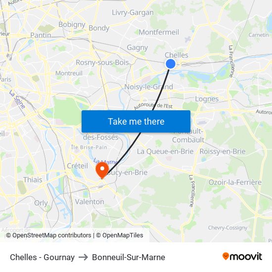 Chelles - Gournay to Bonneuil-Sur-Marne map