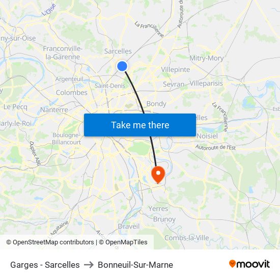 Garges - Sarcelles to Bonneuil-Sur-Marne map