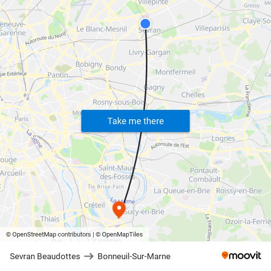 Sevran Beaudottes to Bonneuil-Sur-Marne map