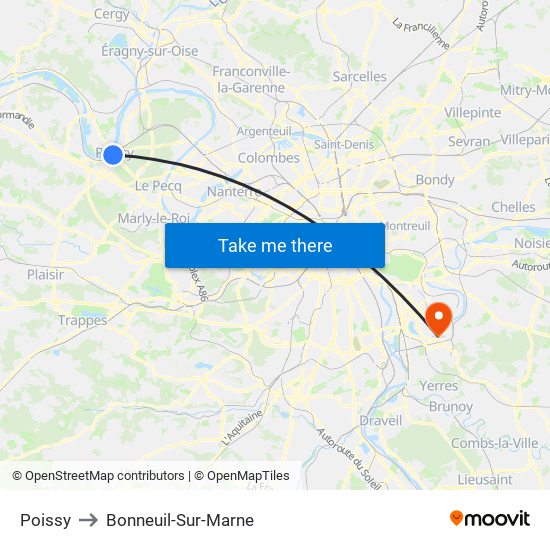 Poissy to Bonneuil-Sur-Marne map