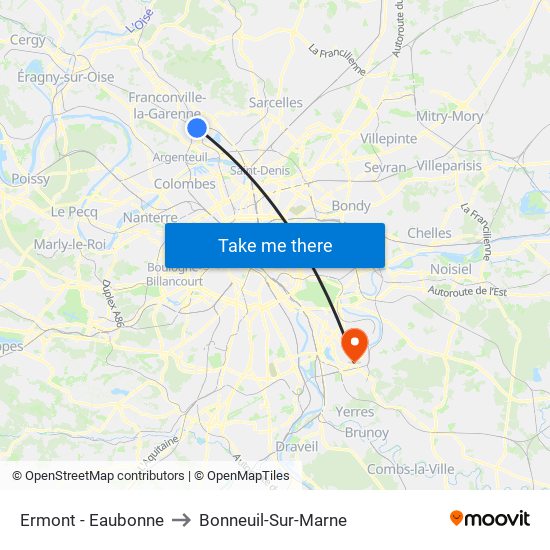 Ermont - Eaubonne to Bonneuil-Sur-Marne map