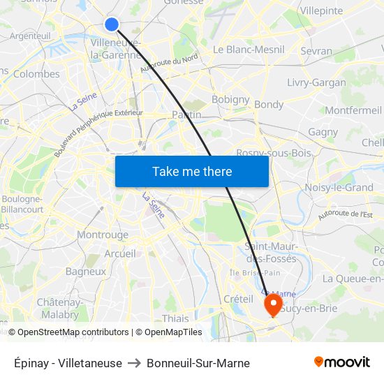 Épinay - Villetaneuse to Bonneuil-Sur-Marne map