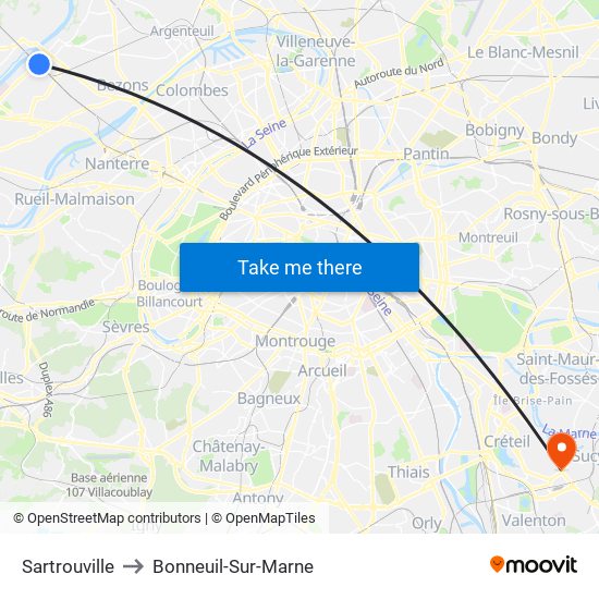 Sartrouville to Bonneuil-Sur-Marne map