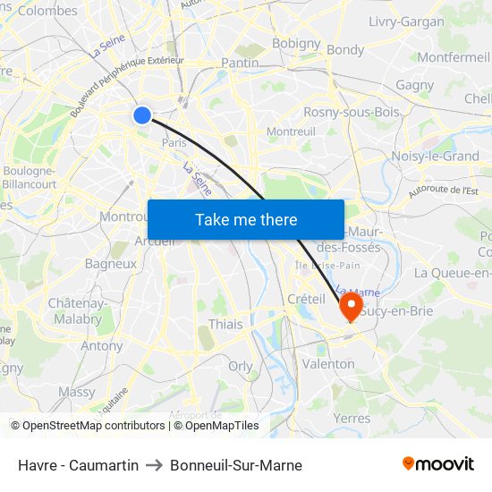 Havre - Caumartin to Bonneuil-Sur-Marne map