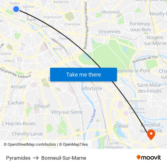 Pyramides to Bonneuil-Sur-Marne map