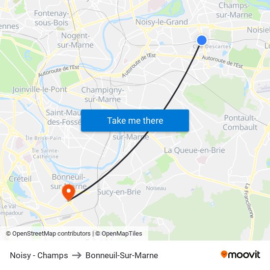 Noisy - Champs to Bonneuil-Sur-Marne map