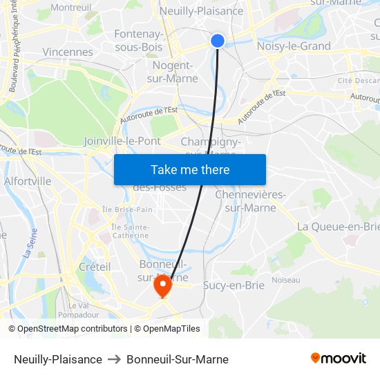 Neuilly-Plaisance to Bonneuil-Sur-Marne map