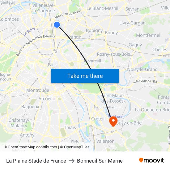 La Plaine Stade de France to Bonneuil-Sur-Marne map