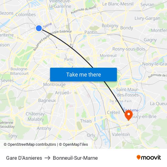 Gare D'Asnieres to Bonneuil-Sur-Marne map