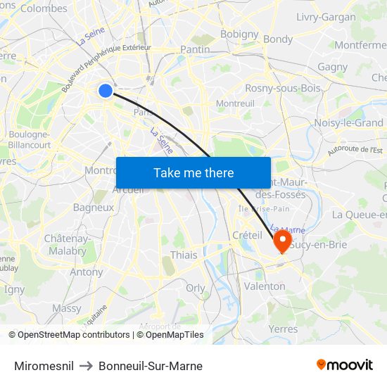 Miromesnil to Bonneuil-Sur-Marne map