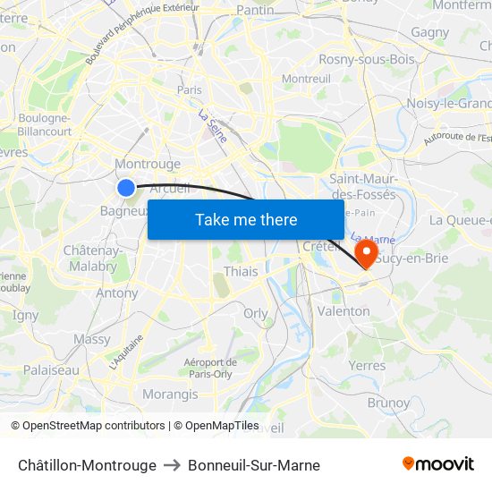 Châtillon-Montrouge to Bonneuil-Sur-Marne map