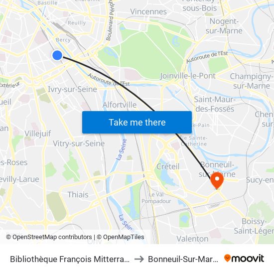 Bibliothèque François Mitterrand to Bonneuil-Sur-Marne map