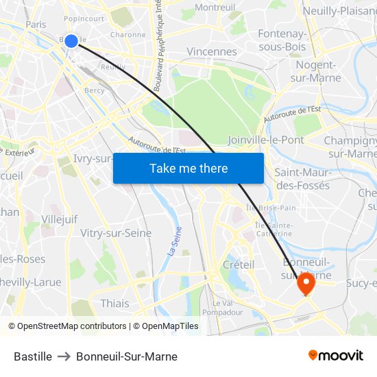 Bastille to Bonneuil-Sur-Marne map