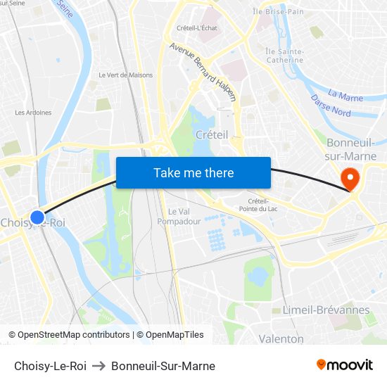 Choisy-Le-Roi to Bonneuil-Sur-Marne map