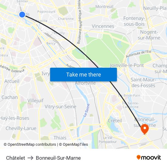 Châtelet to Bonneuil-Sur-Marne map