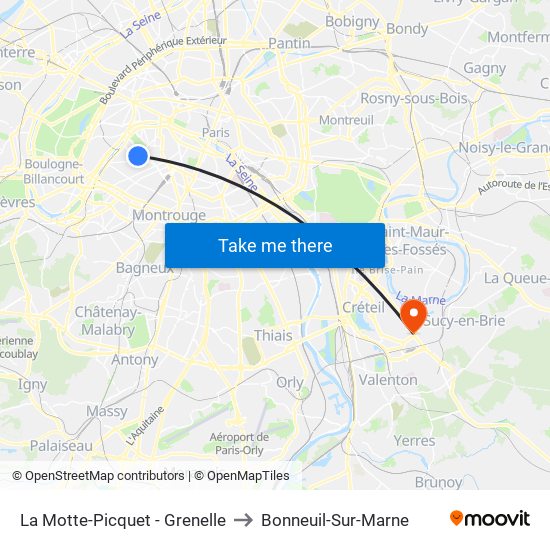 La Motte-Picquet - Grenelle to Bonneuil-Sur-Marne map