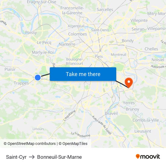 Saint-Cyr to Bonneuil-Sur-Marne map