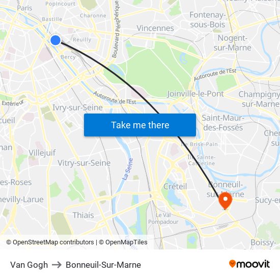 Van Gogh to Bonneuil-Sur-Marne map