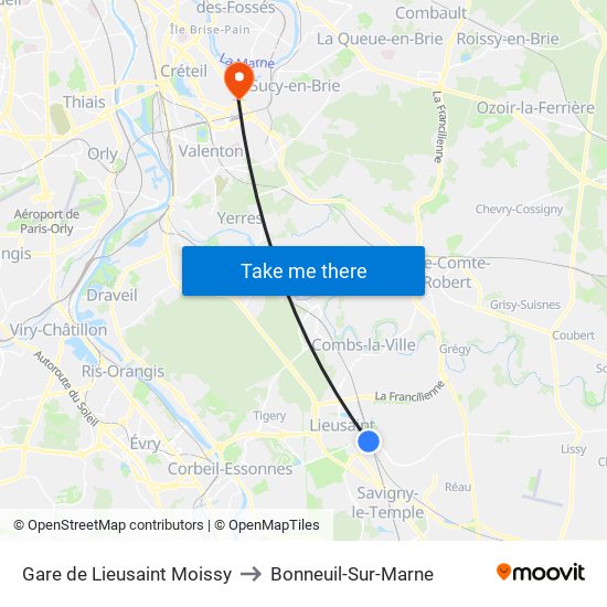 Gare de Lieusaint Moissy to Bonneuil-Sur-Marne map