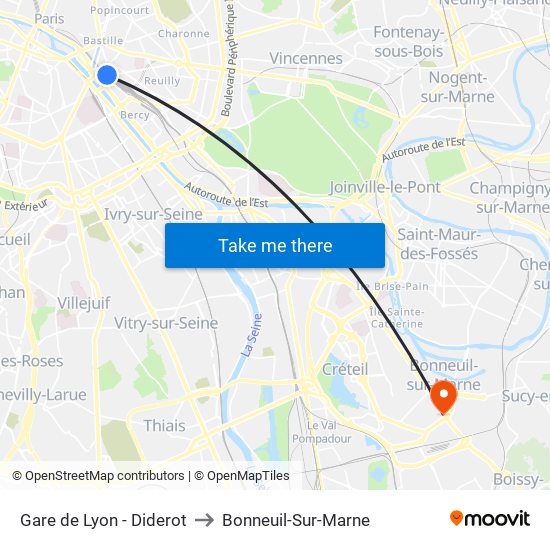 Gare de Lyon - Diderot to Bonneuil-Sur-Marne map