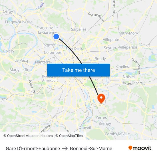 Gare D'Ermont-Eaubonne to Bonneuil-Sur-Marne map