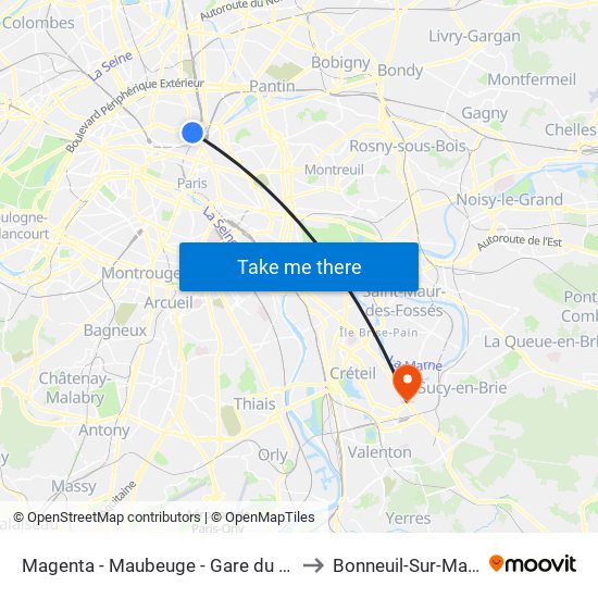 Magenta - Maubeuge - Gare du Nord to Bonneuil-Sur-Marne map