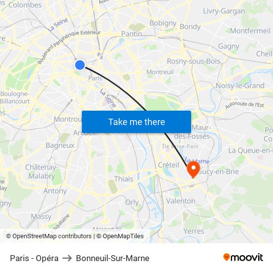 Paris - Opéra to Bonneuil-Sur-Marne map