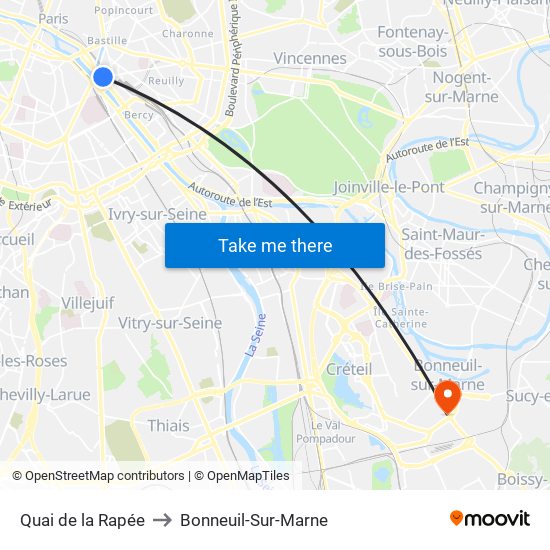 Quai de la Rapée to Bonneuil-Sur-Marne map