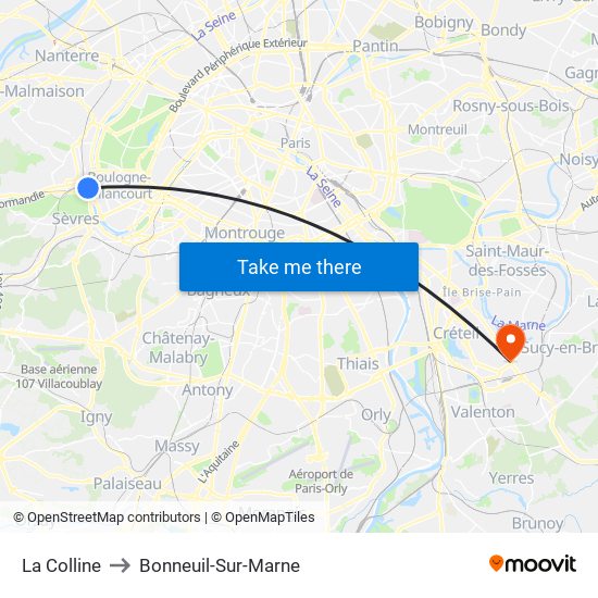 La Colline to Bonneuil-Sur-Marne map