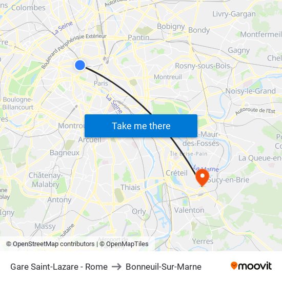 Gare Saint-Lazare - Rome to Bonneuil-Sur-Marne map