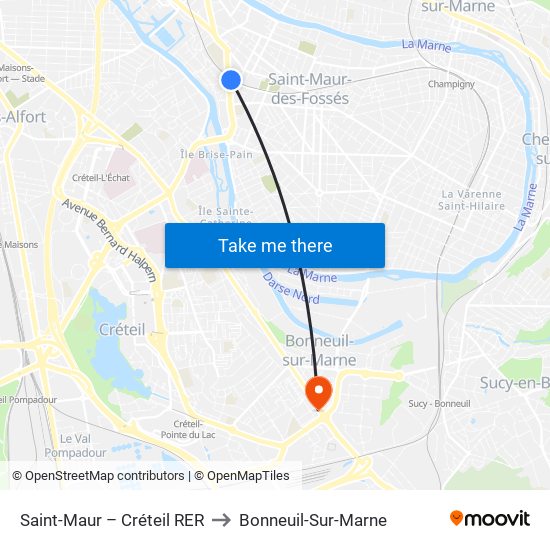 Saint-Maur – Créteil RER to Bonneuil-Sur-Marne map