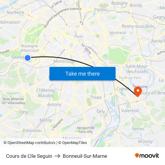 Cours de L'Ile Seguin to Bonneuil-Sur-Marne map