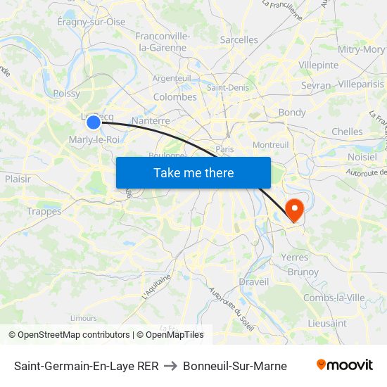 Saint-Germain-En-Laye RER to Bonneuil-Sur-Marne map
