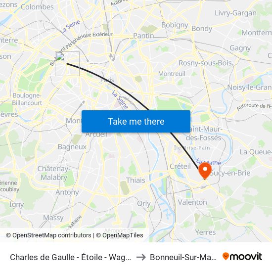Charles de Gaulle - Étoile - Wagram to Bonneuil-Sur-Marne map