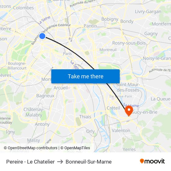 Pereire - Le Chatelier to Bonneuil-Sur-Marne map